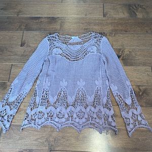 ANTHROPOLOGIE ODDY Mauve Crochet Delicate and Intricate Beautiful Sweater